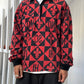 90s Velour Fleur de Lis / Medieval Pattern Velour Button Up Collared / Rugby Jumper (~L~ )