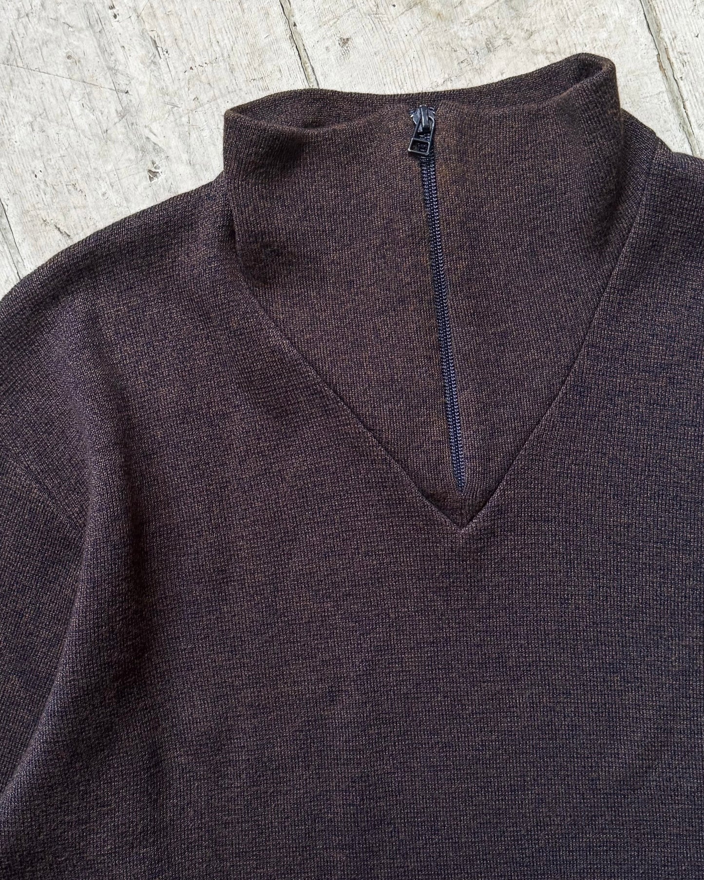 90s Heather Yellow Brown Quarter Zip Knit Jumper (M~L)