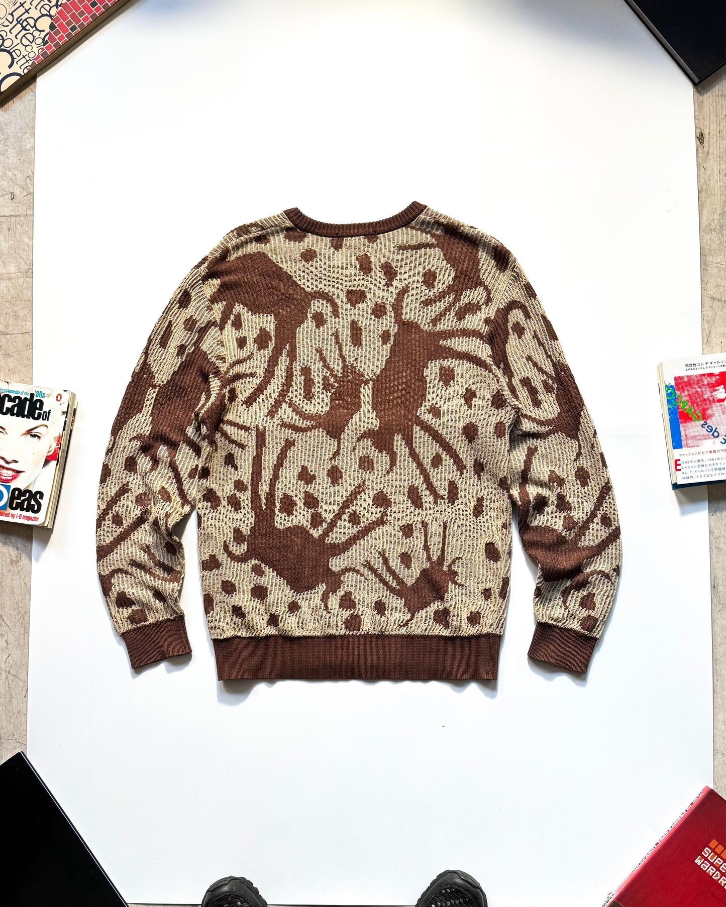 SS89 Layered Brown Beige Organic Pattern Knit Sweater / Jumper (M~L)