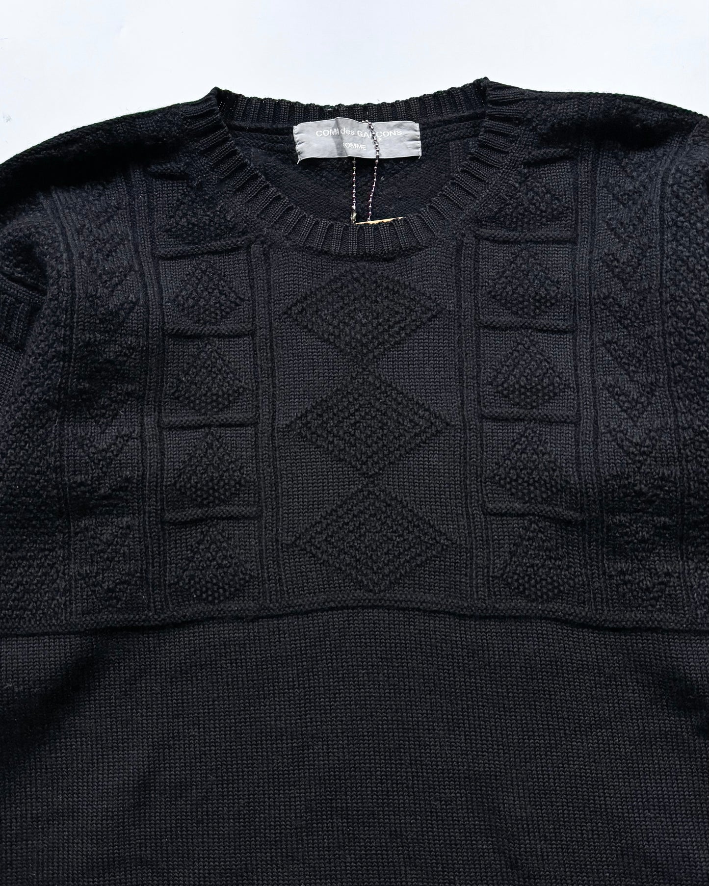 90s Black Tile Style Half Tonal 3-D Pattern Green Checkered Knit Jumper  (~M~)