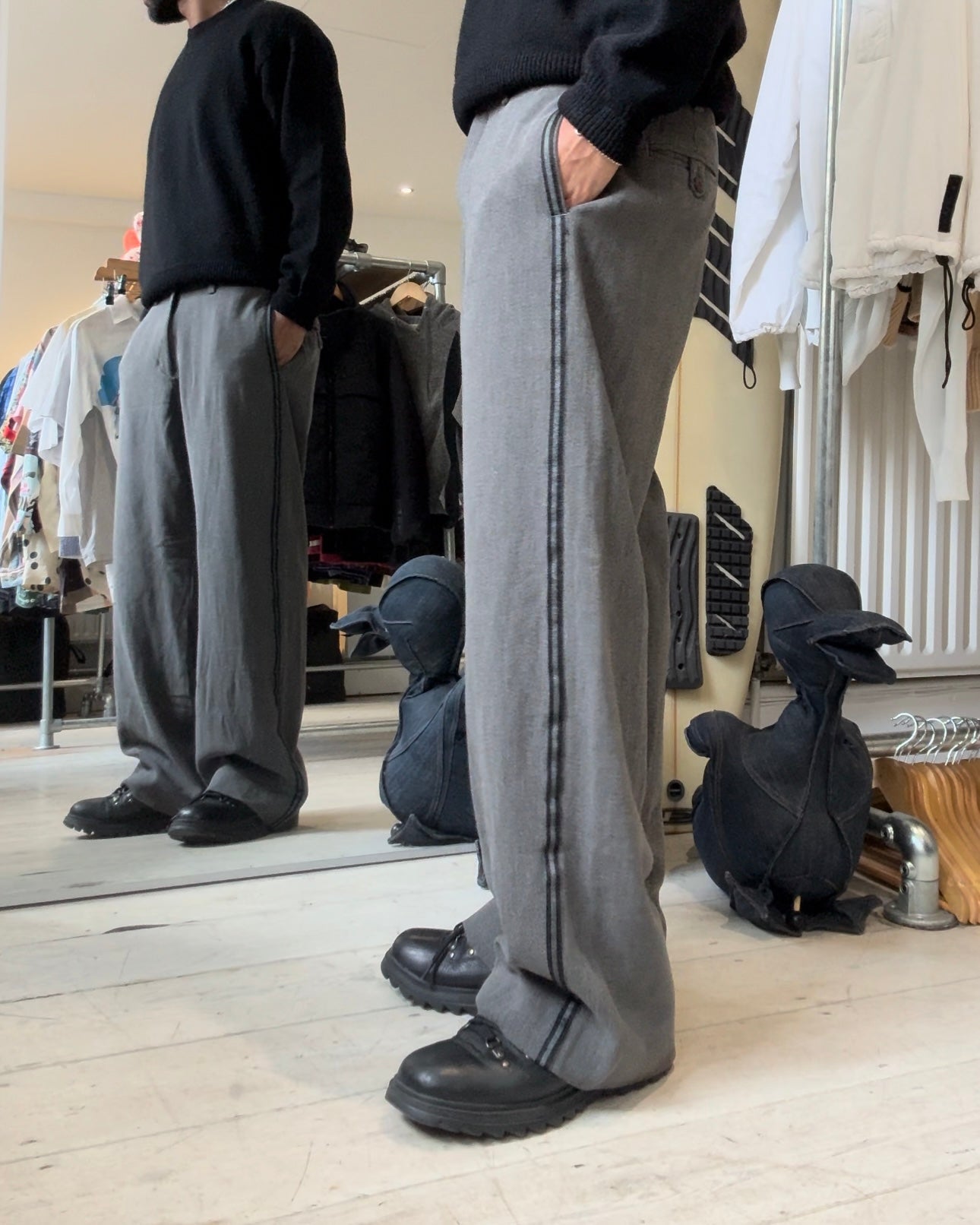 2003 Side Stripe Grey Virgin Wool / Cotton Blend Pants  (30~31)