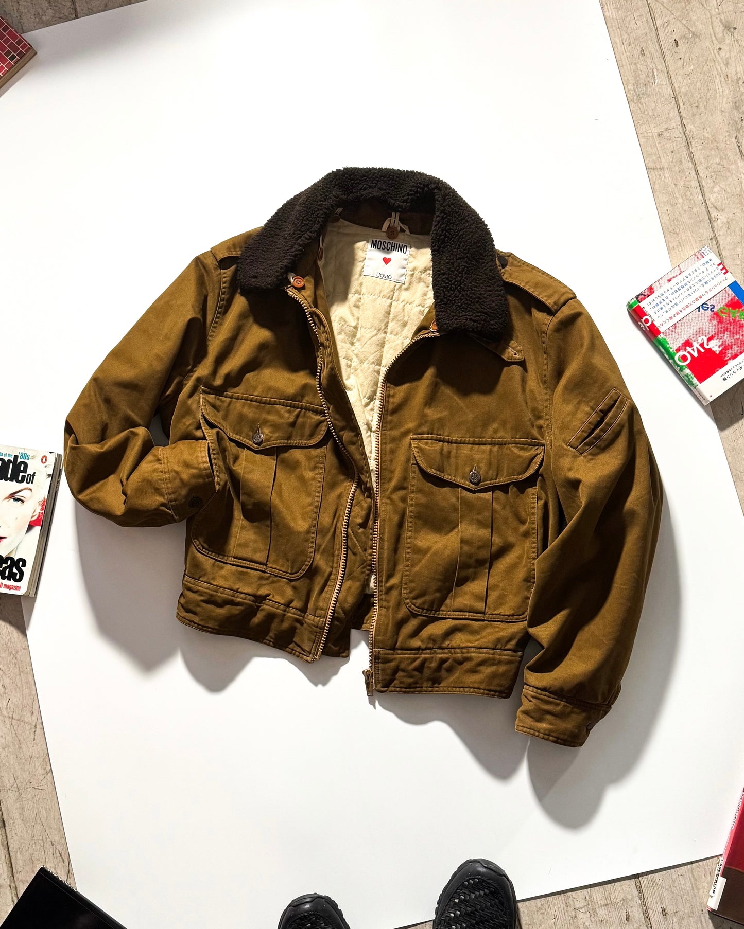 80s Detachable Fleece Collar Brown Military Style Jacket  (~M~)