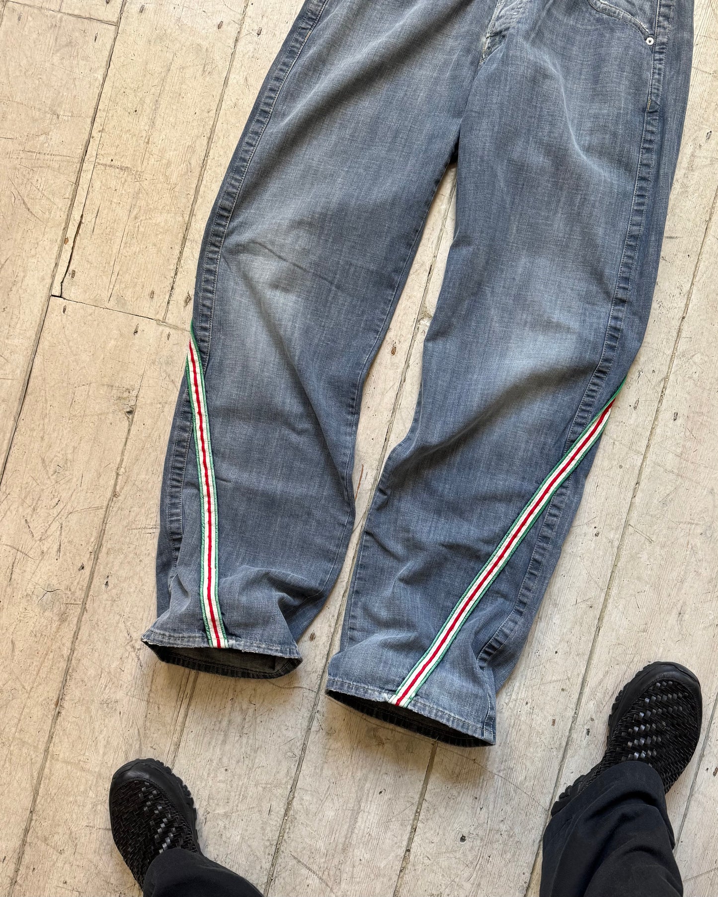 Early 2000s Red/Green Striped Wrap Around Jeans  (30 + 36 + 38 )