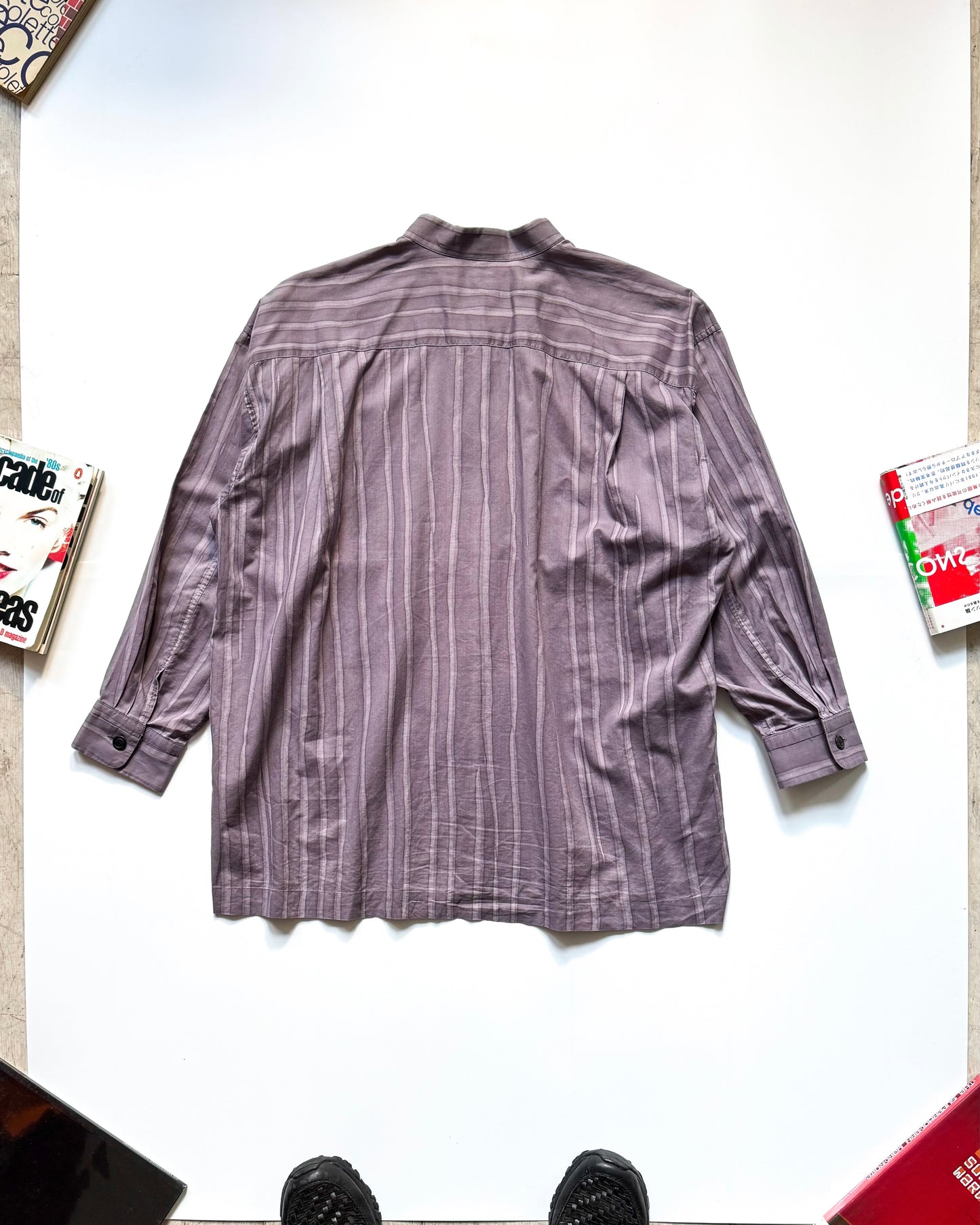 SS1995 Muted Lavender Stroke Style Abstract Stripe Henley Shirt  (S~M)