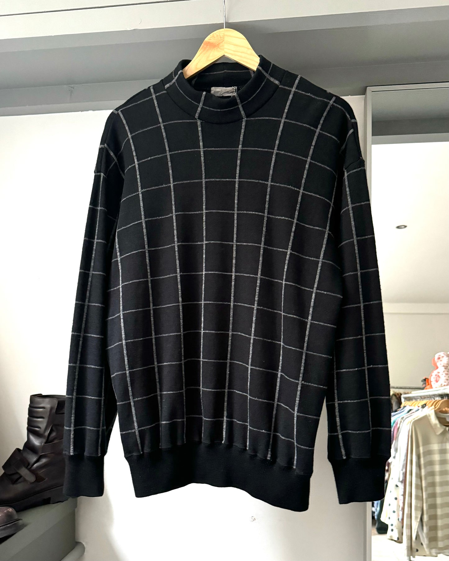 80s Grid Black / Grey Mockneck Knit / Jumper (M~L)