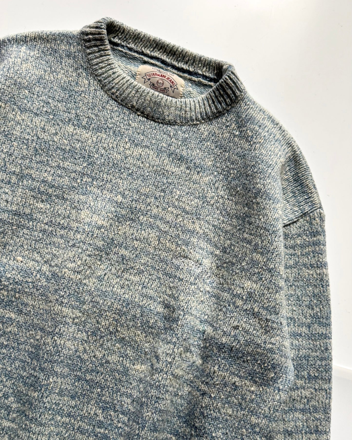 90s Heather Blue Pattern Knit Jumper (~M ~ )