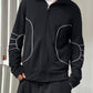 Black White Moto Style Piped / Ribbed Articulated Elbow  Zip Up Tracktop  (~M~)