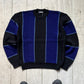 80s Blue Black Vertical Oversized Striped Knit Sweater / Jumper (~L~)