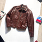 80s Wine Red Crawling Frog Motif Leather Detachable Collar Jacket (~L~)