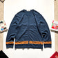 90s Heather Blue / Orange Stripe Knit Zip Up Cardigan (~L~)