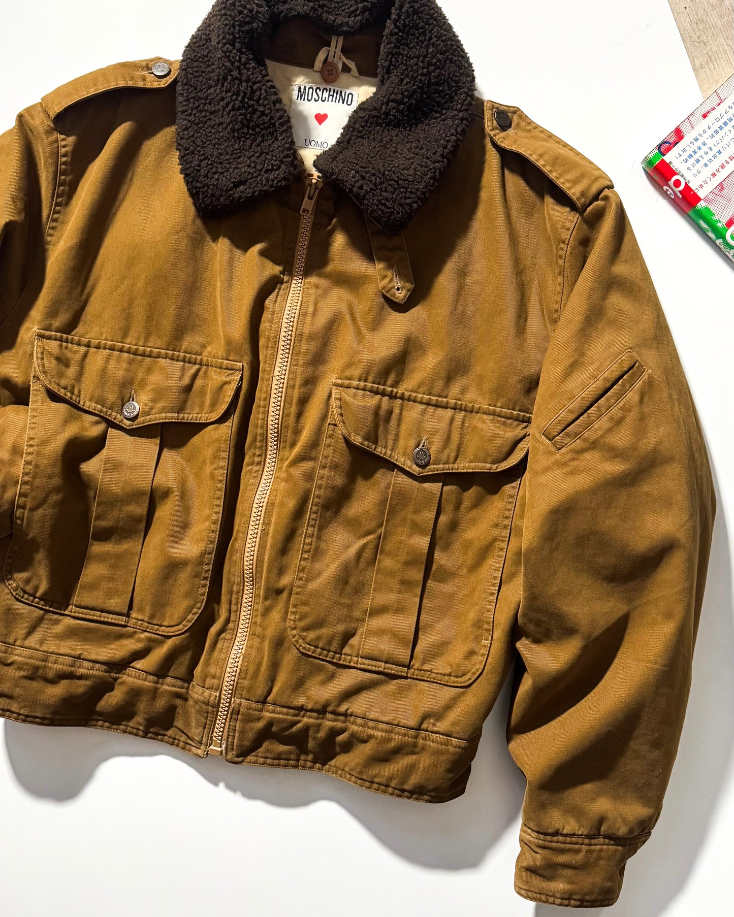 80s Detachable Fleece Collar Brown Military Style Jacket  (~M~)