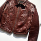 80s Wine Red Crawling Frog Motif Leather Detachable Collar Jacket (~L~)