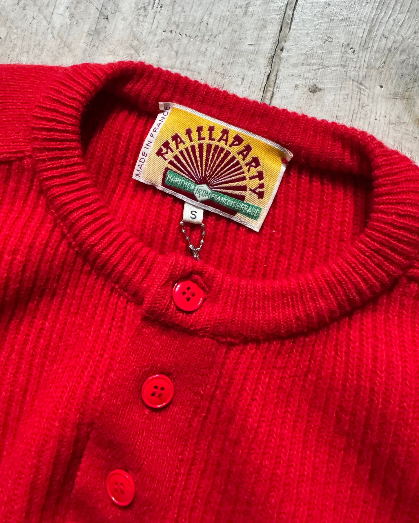 80s Maillaparty Red Submariner Style Henley Collar Knit Jumper  (S~M)