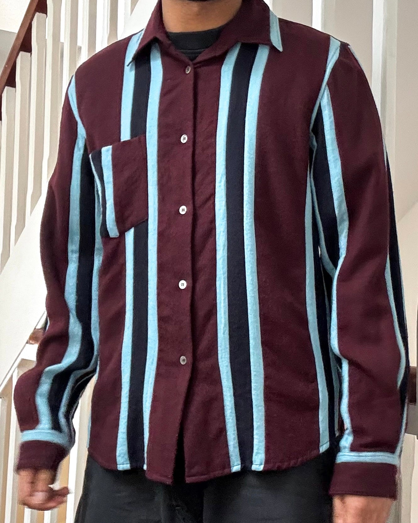 2002 Maroon Blue Black Vertical Striped Shirt (~M~)