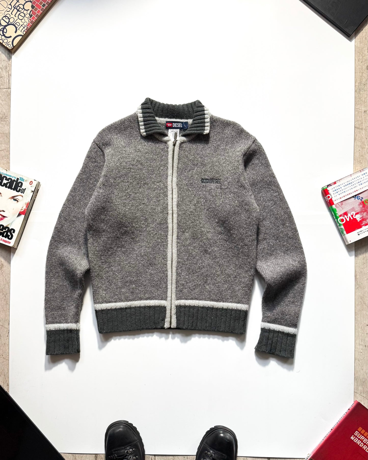 2000s Cold Grey  Zip Up Knit (M~L)