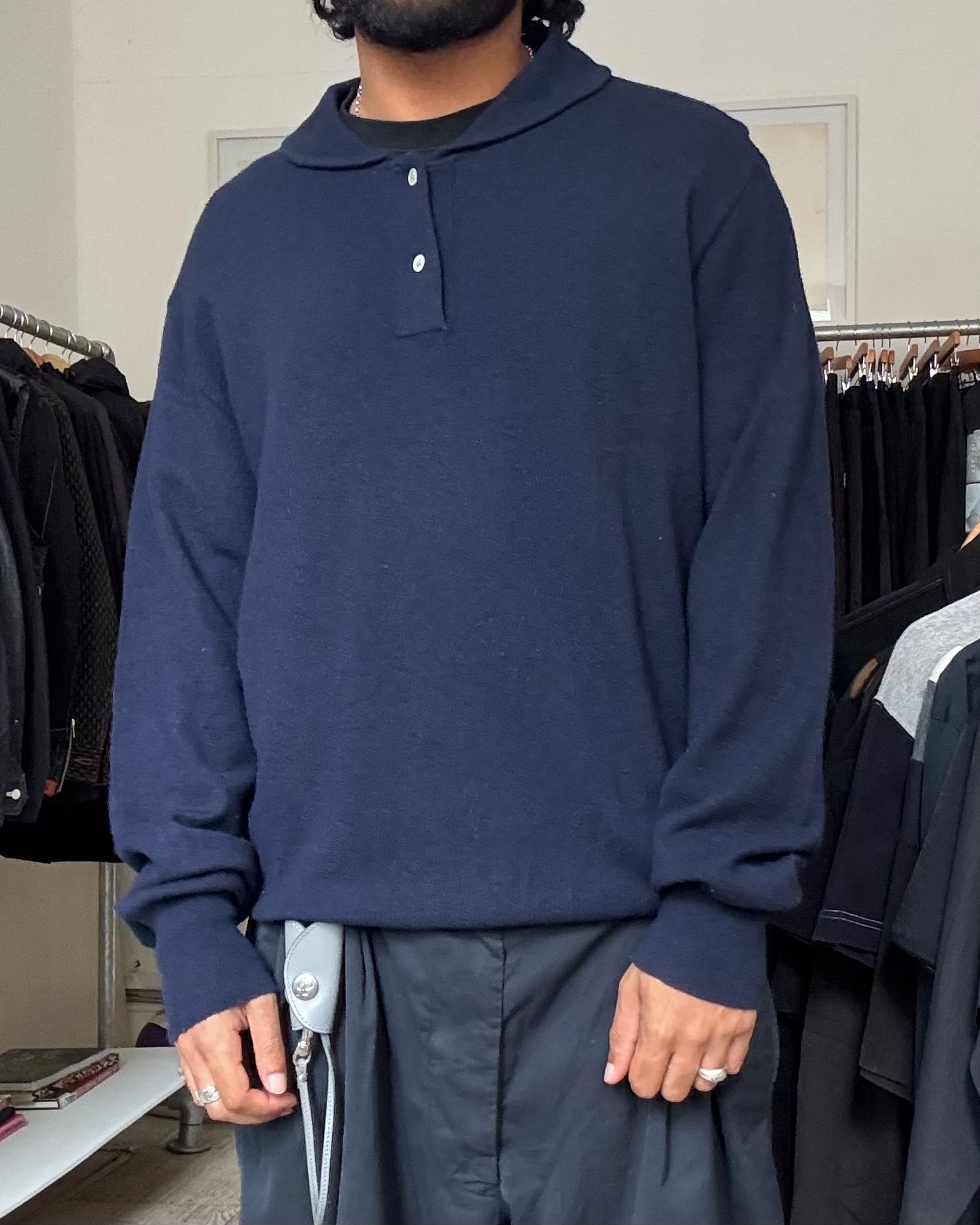 1989 Navy Round Neck / Peter Pan Neck Lightwieght Knit Jumper  (M~L)