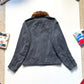 2000s Cold Grey Moleskine  Asymmetrical Detachable Fleece Collar Moto Jacket (~M~)