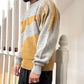 80s Mustard / Grey 3-D Shoulder Blade Panel Zig Zag Knit (M~L)
