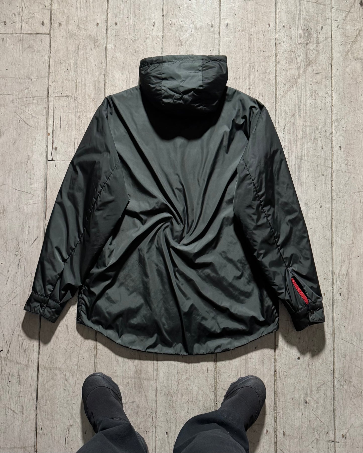 FW1999 Grey/ Green Hooded Snap Down Lightly Padded Minimal Jacket (~M~)