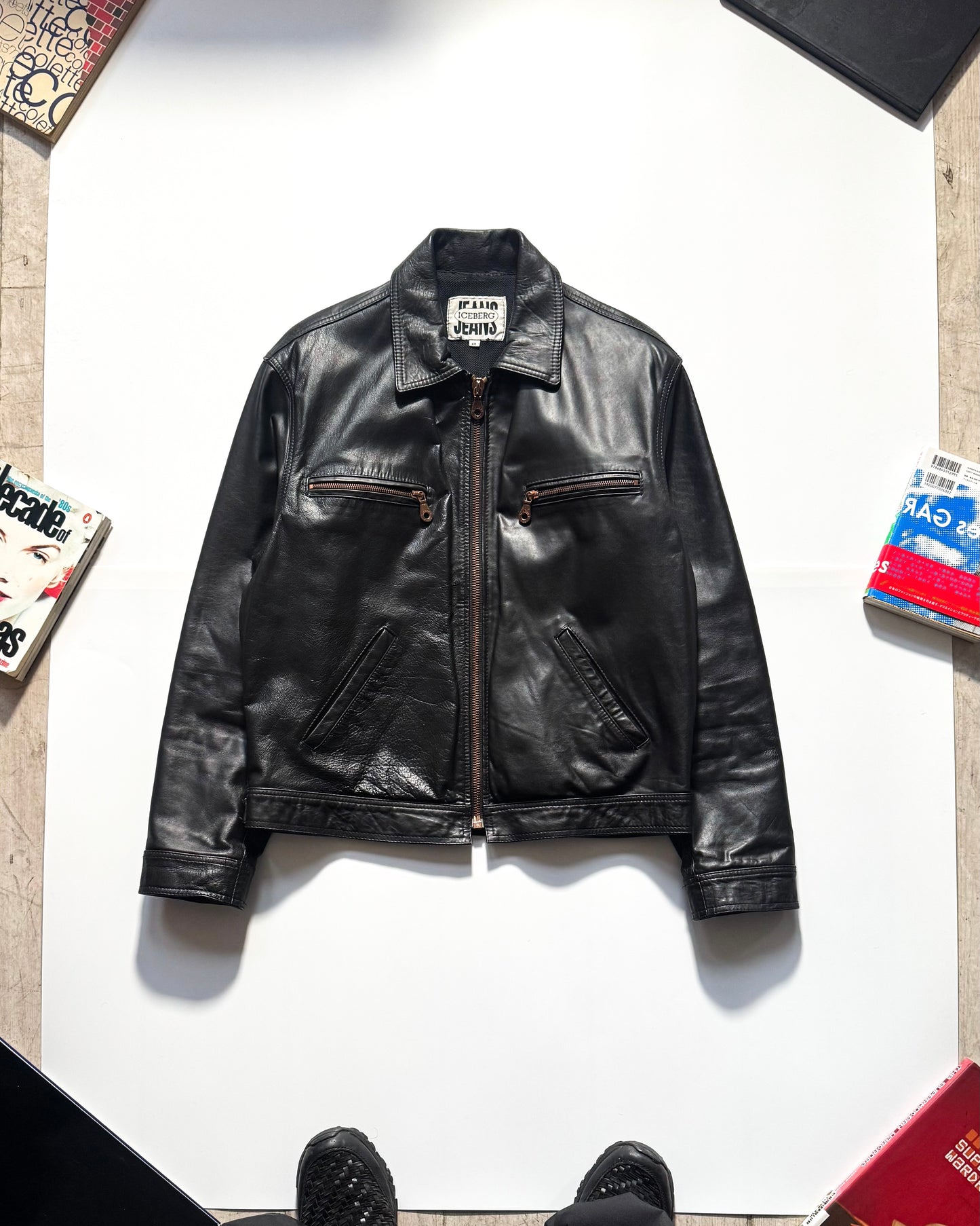 Late 90s Black Boxy Leather Work Jacket (~M~)