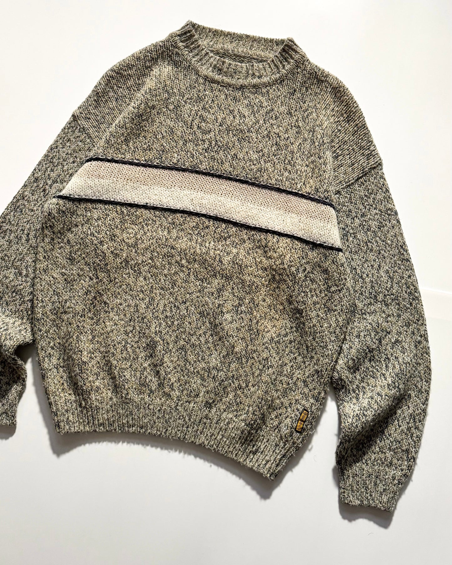 90s Multi Tone Weave Striped Pattern Knit Jumper (~M ~ )