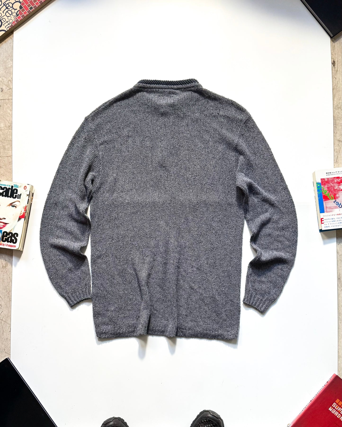 90s Washed Blue Henley Loose Gauge Knit Jumper (~XL ~ )