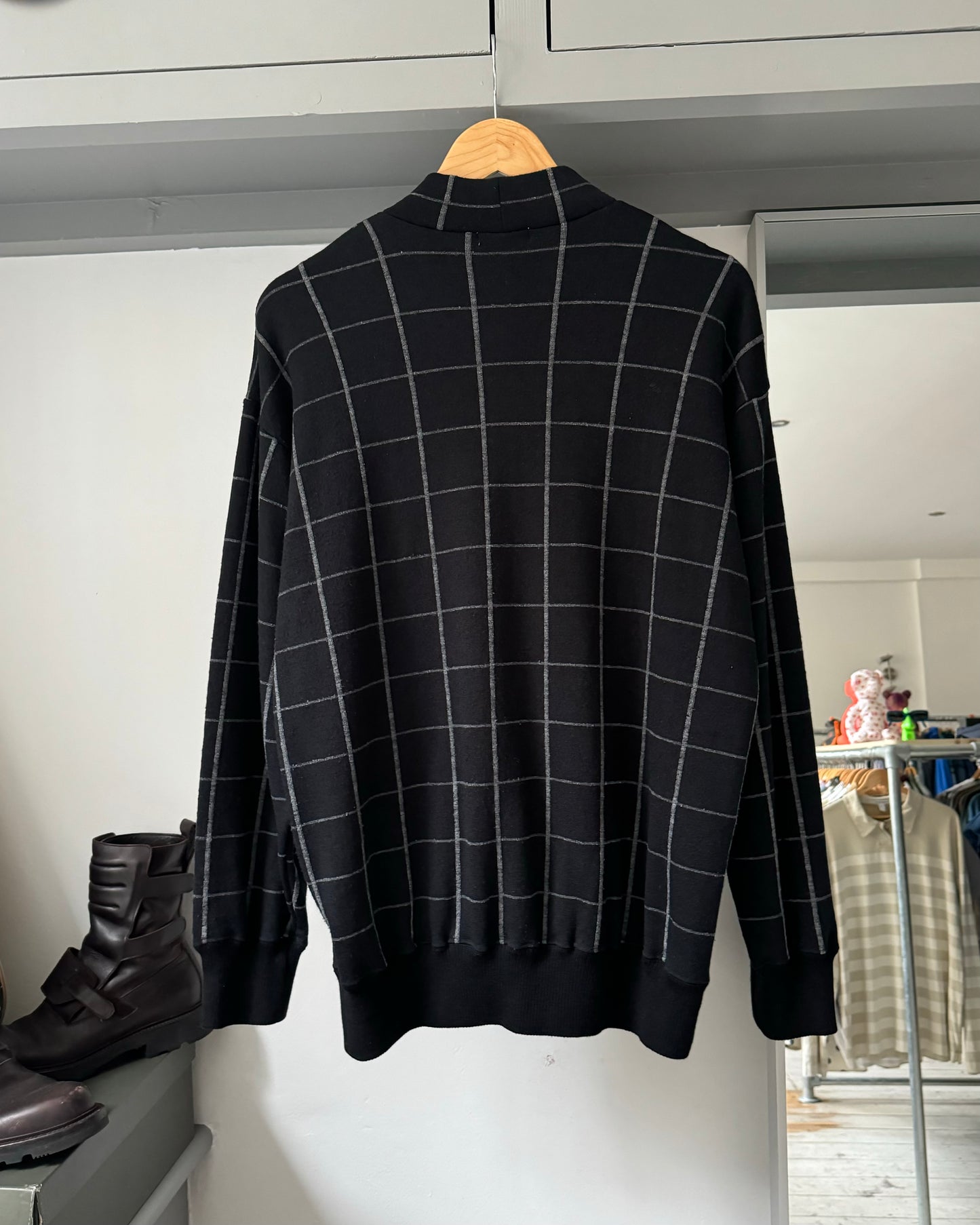 80s Grid Black / Grey Mockneck Knit / Jumper (M~L)