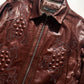 80s Wine Red Crawling Frog Motif Leather Detachable Collar Jacket (~L~)
