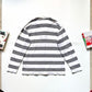 Black White Striped Longsleeve Polo Top (~S~)
