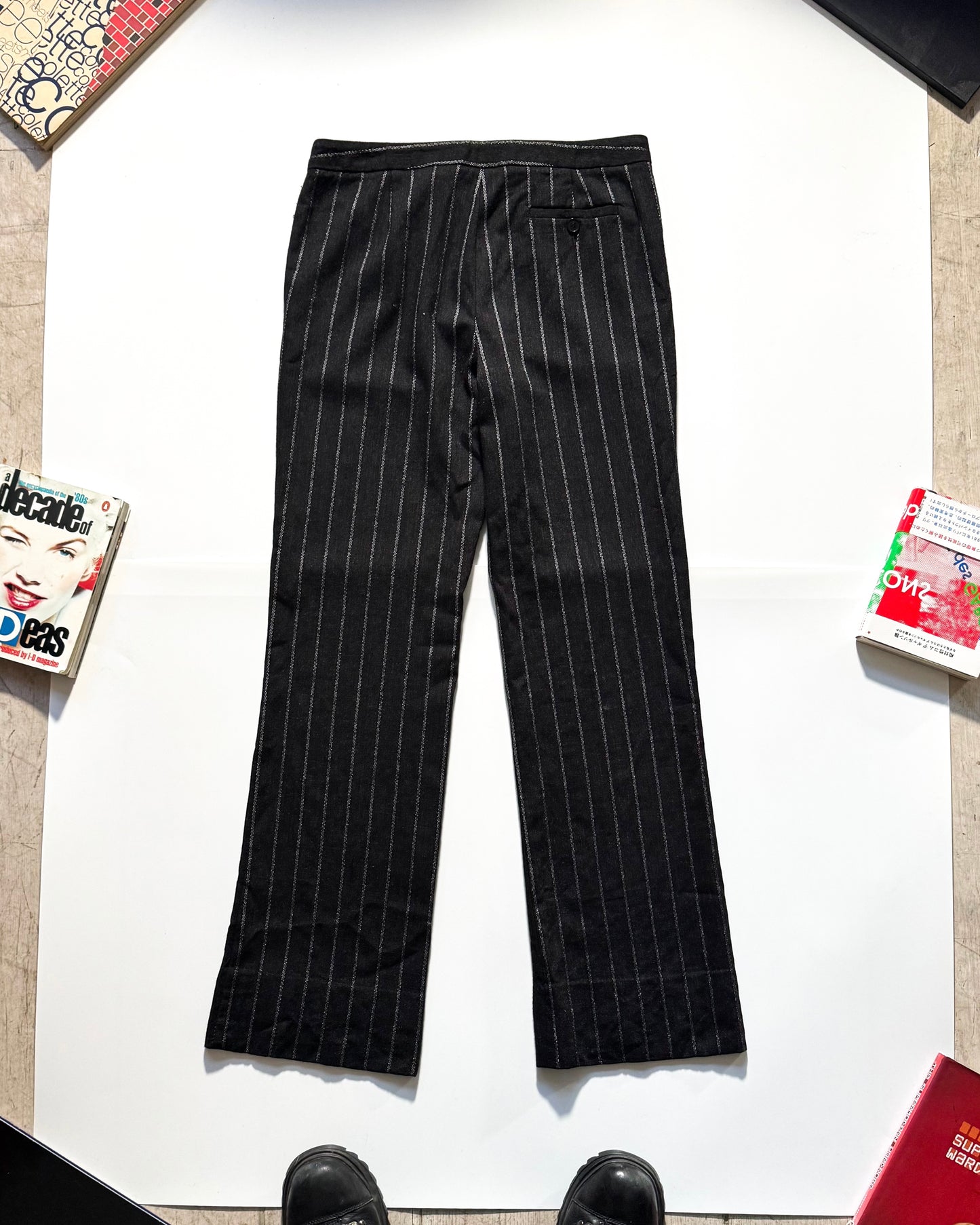 Early 2000s Striped Black Bootcut Trousers (30~31)