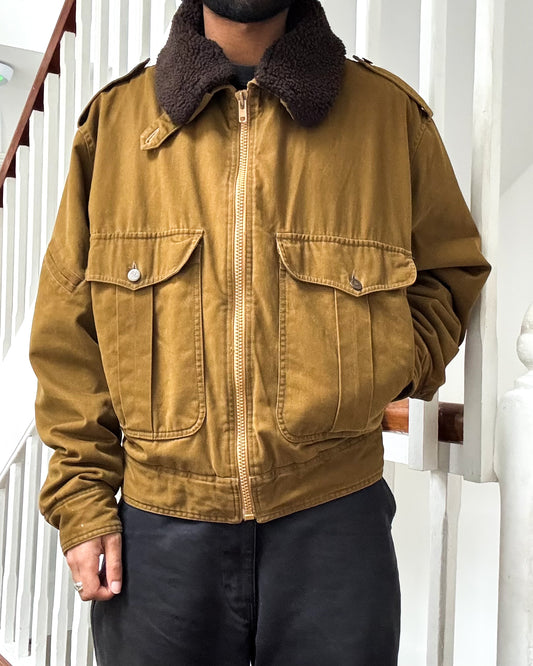 80s Detachable Fleece Collar Brown Military Style Jacket  (~M~)