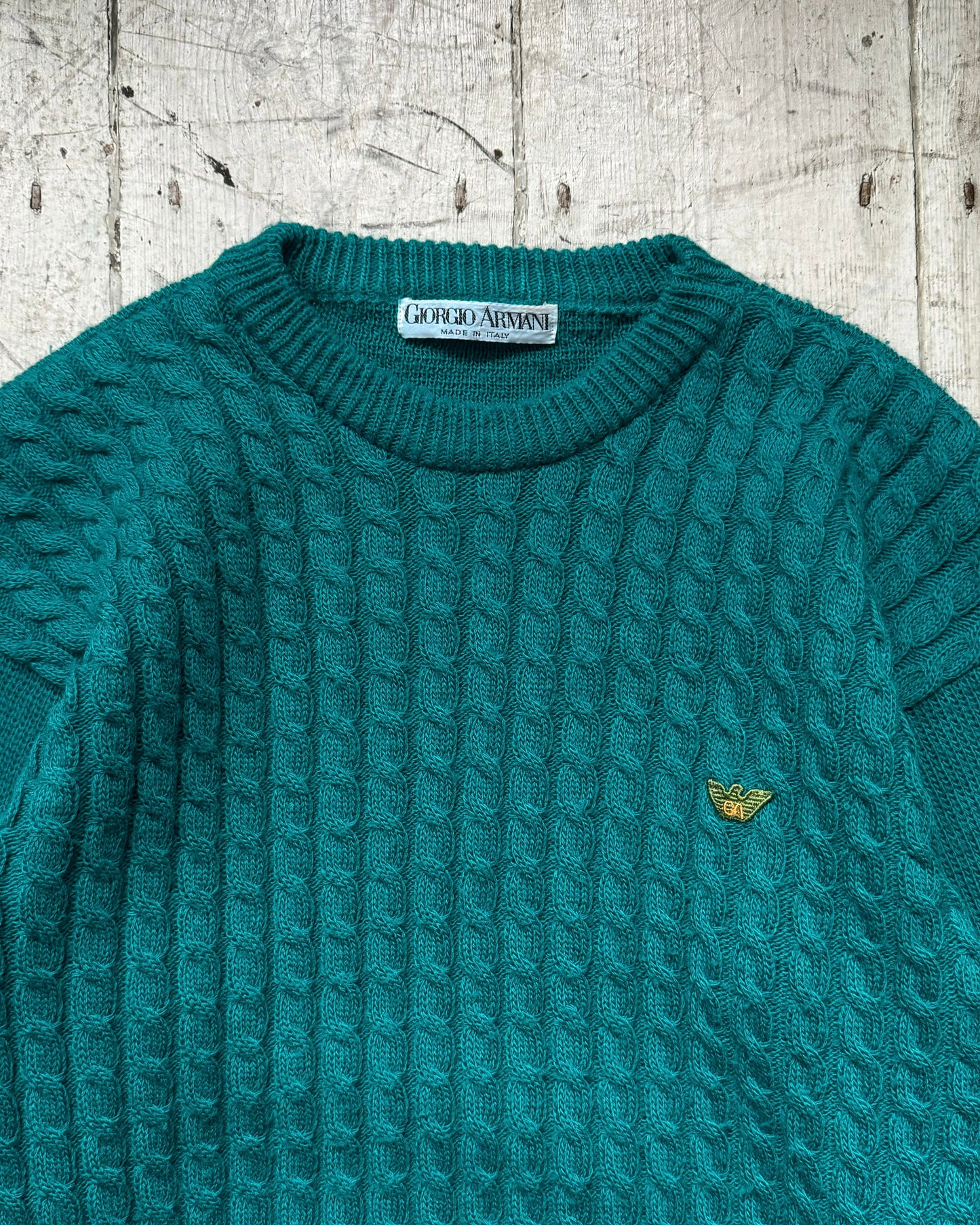 80s Vivid Teal Cable Knit Front Jumper  (~M~)