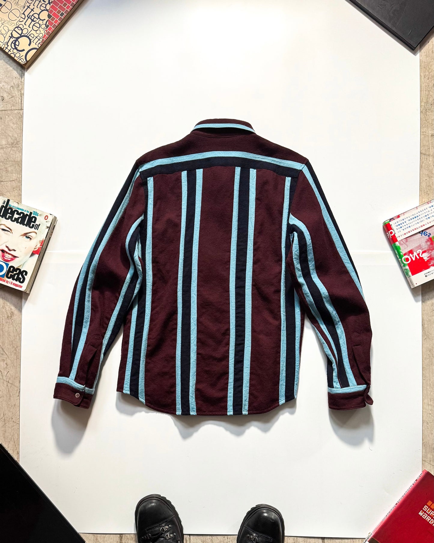 2002 Maroon Blue Black Vertical Striped Shirt (~M~)