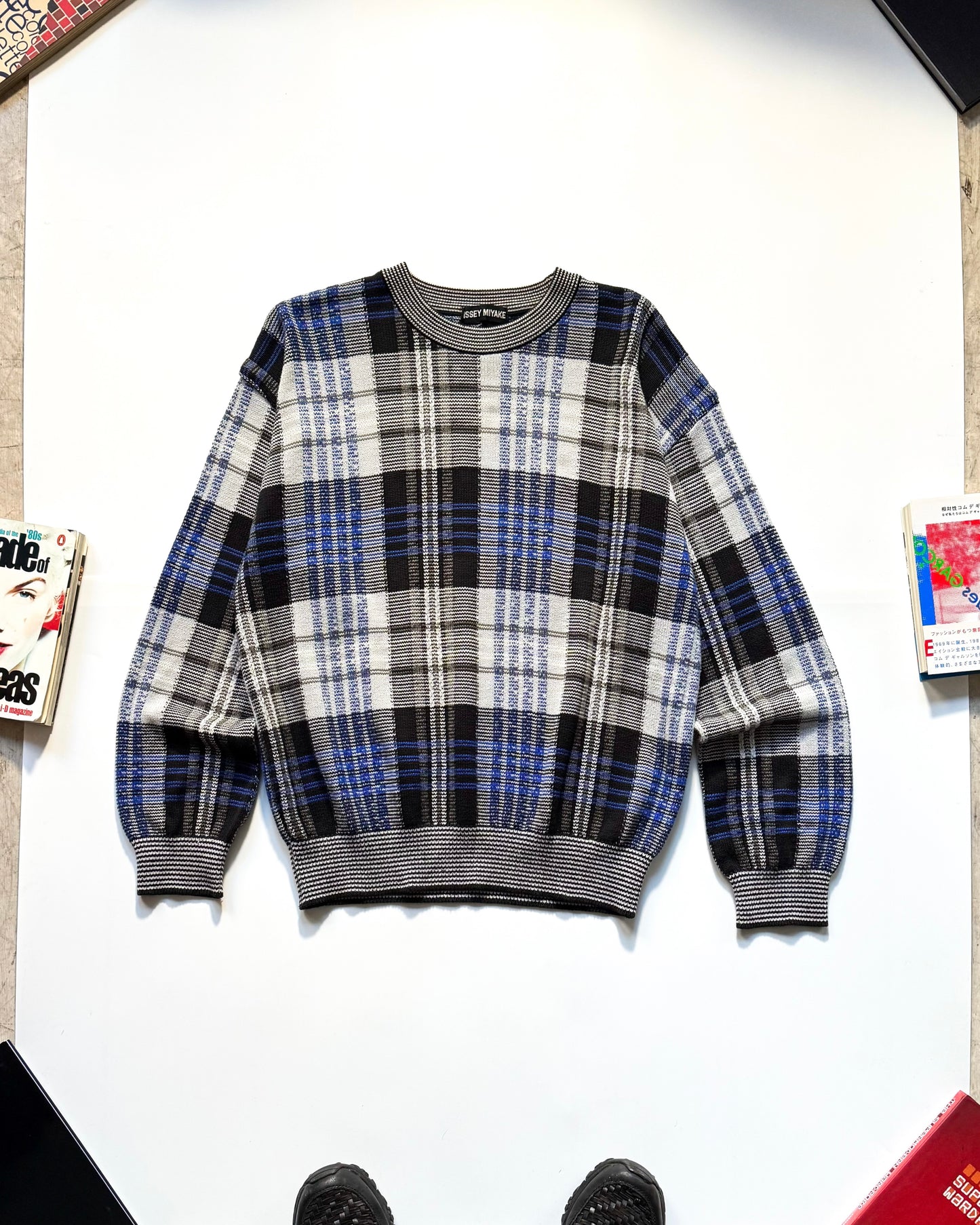 SS1993 Asymmetrical  Blue Black Plaid Knit Jumper Knit Sweater / Jumper (~M~)