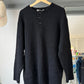 80s 3D Grid Texture Tonal Henley Collar Black Knit Jumper  (L~XL)