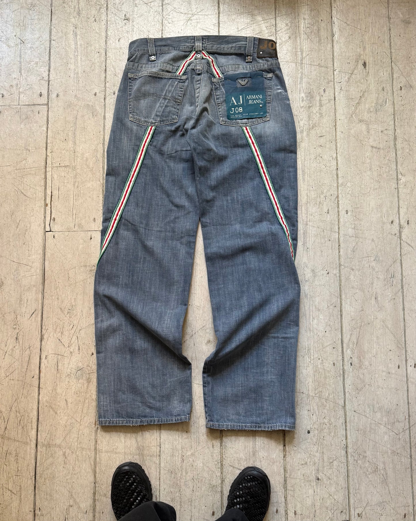 Early 2000s Red/Green Striped Wrap Around Jeans  (30 + 36 + 38 )