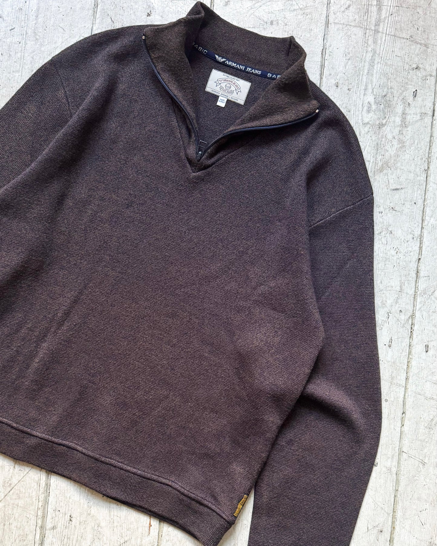 90s Heather Yellow Brown Quarter Zip Knit Jumper (M~L)