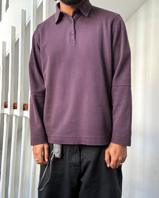 2000s Muted Egg Plant Tone Minimal Quarter Zip Long Sleeve Polo (~M~)