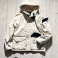 2000s Distressed Scratch Pattern Cream Leather Shearling Fleece Hooded Jacket (L~XL)