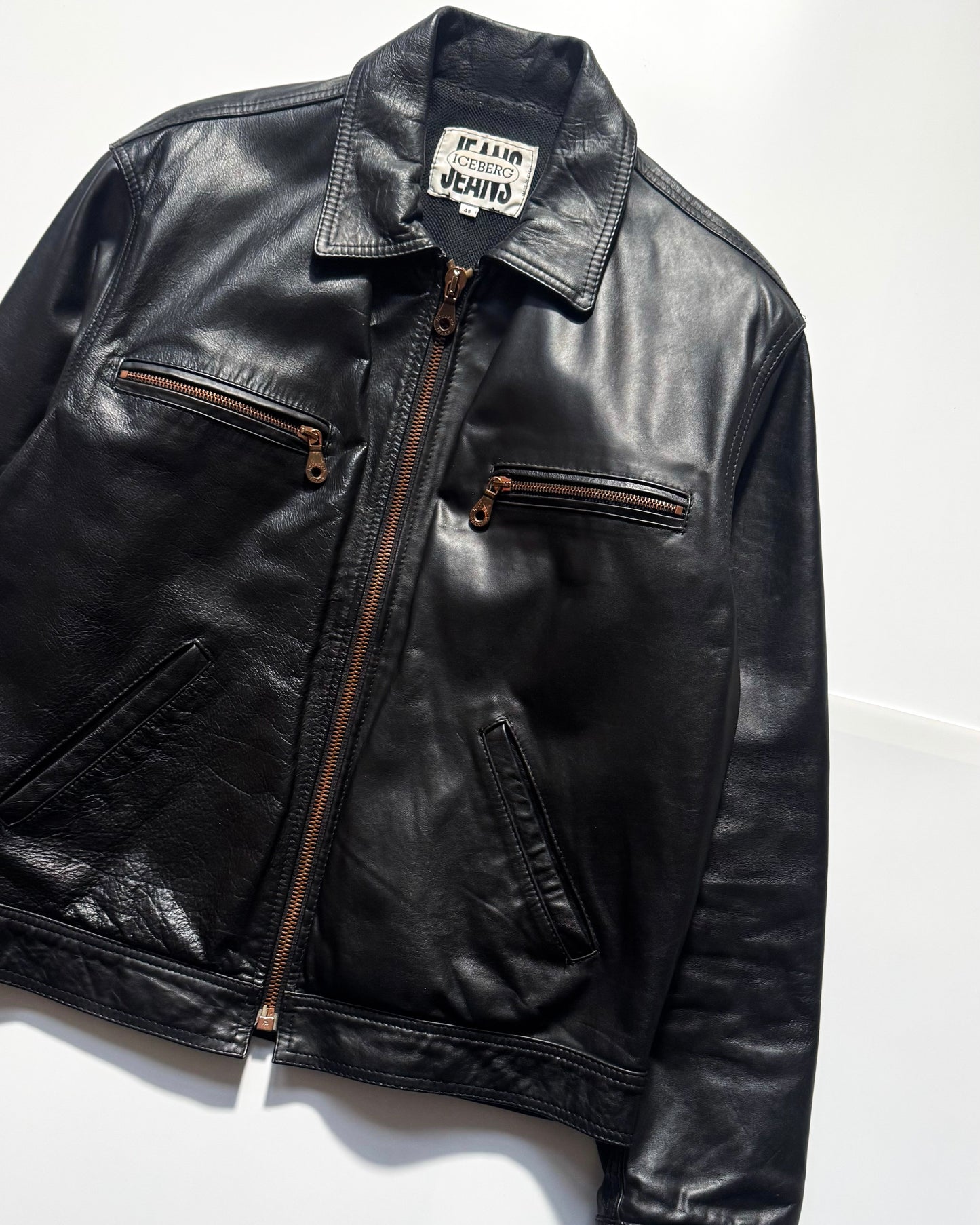 Late 90s Black Boxy Leather Work Jacket (~M~)