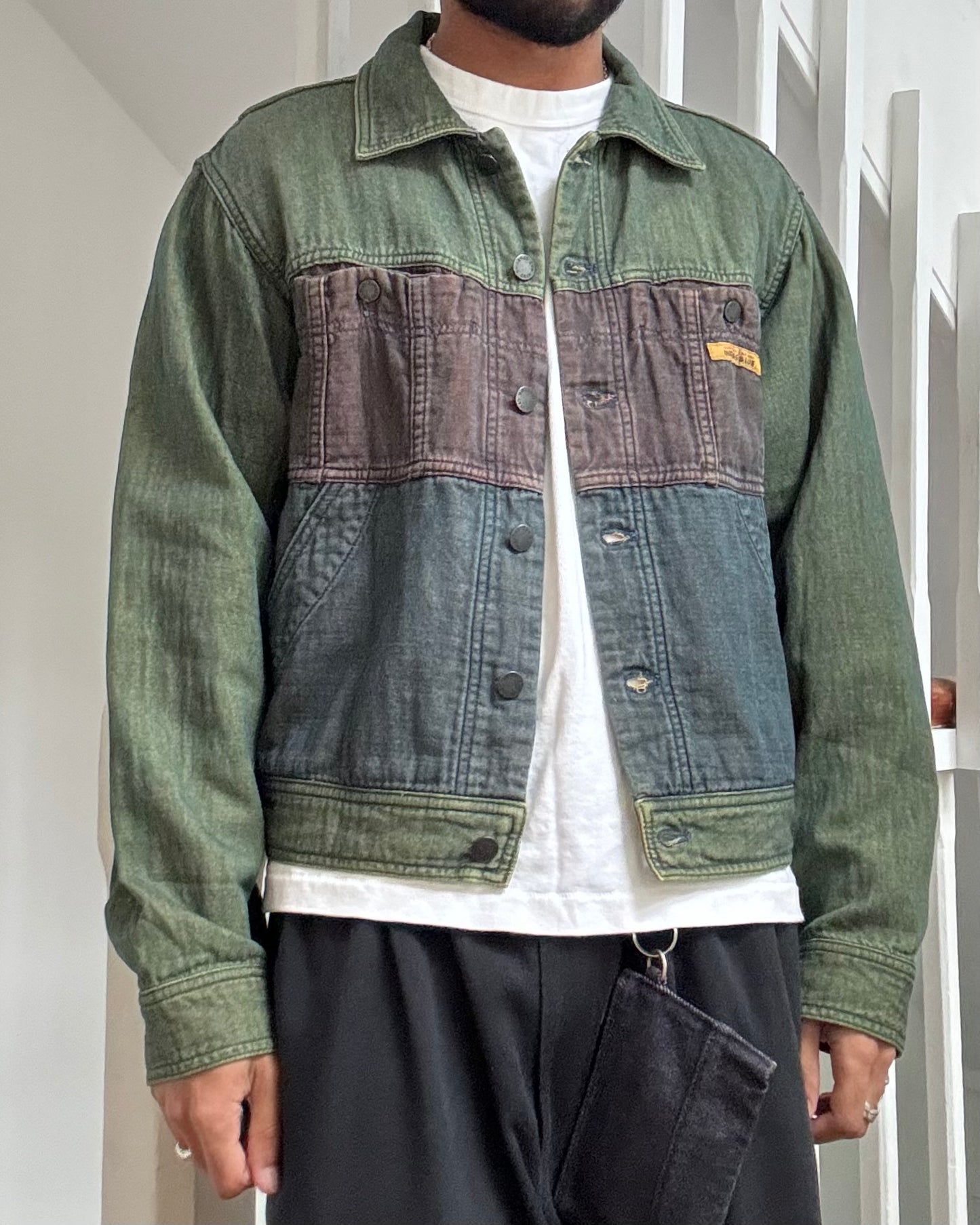 Green Brown Blue Panelled Trucker Jacket (~M~)