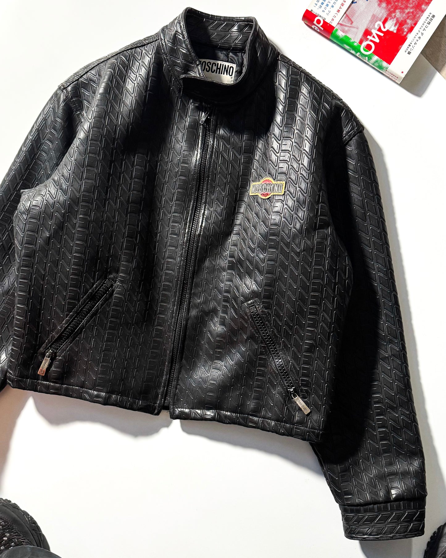 90s Moto Faux Tyre Effect PVC Jacket  (~L~)