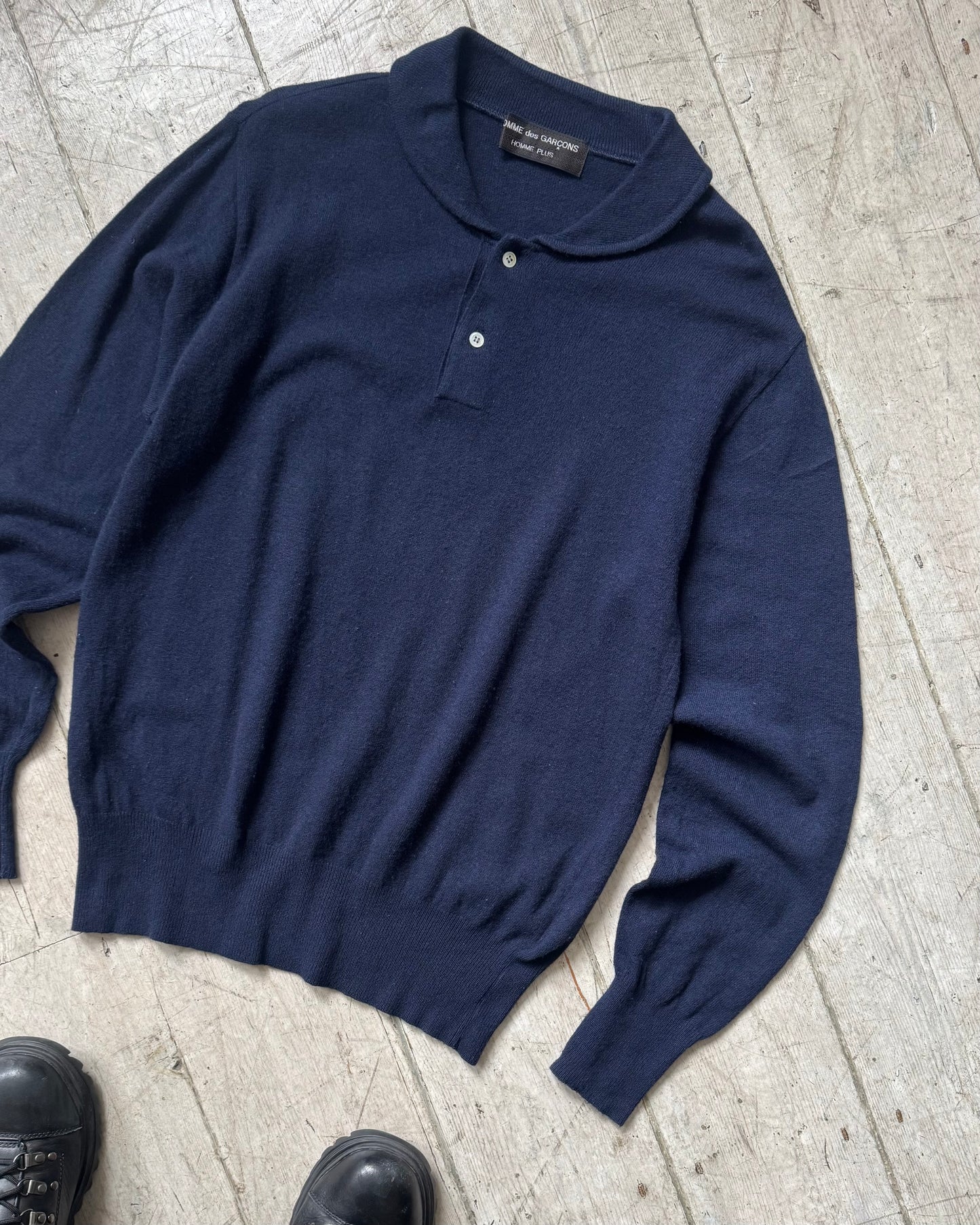 1989 Navy Round Neck / Peter Pan Neck Lightwieght Knit Jumper  (M~L)
