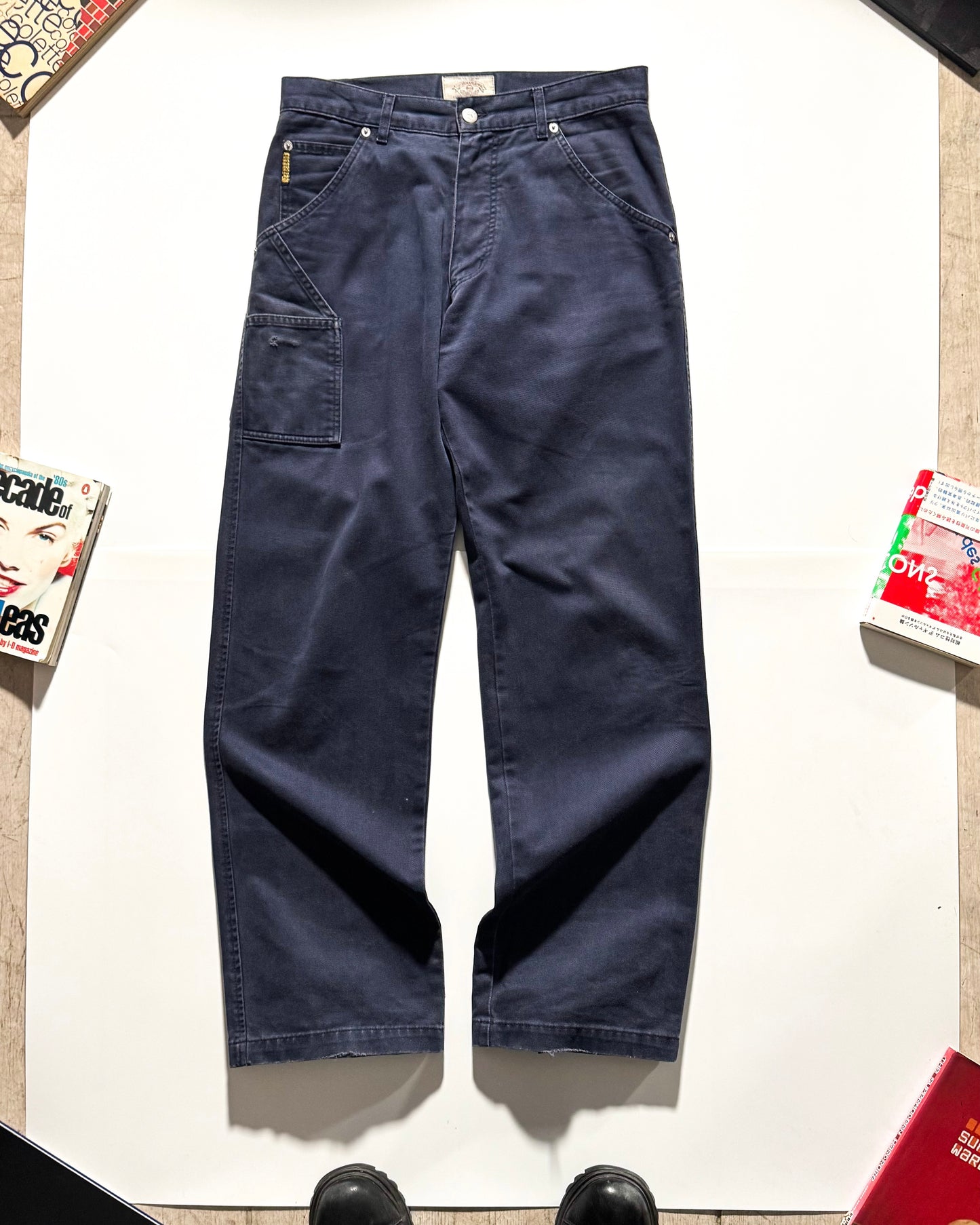 90s Washed Navy Front Carpenter Style Detail Pants  (30~32)