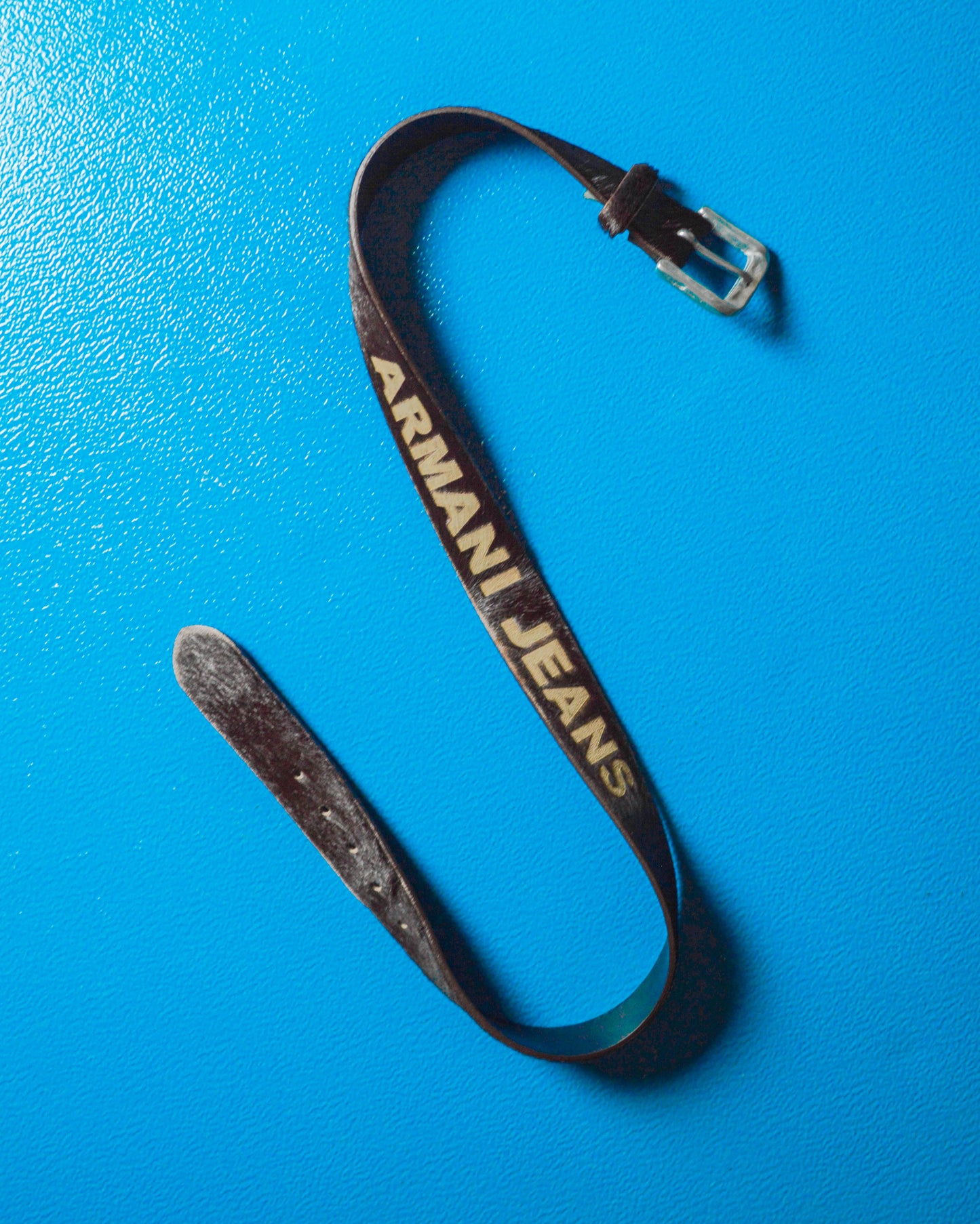 Early 2000s Deep Brown Pony Fur Engraved Logo Leather Belt (90105)