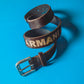 Early 2000s Deep Brown Pony Fur Engraved Logo Leather Belt (90105)