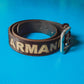 Early 2000s Deep Brown Pony Fur Engraved Logo Leather Belt (90105)