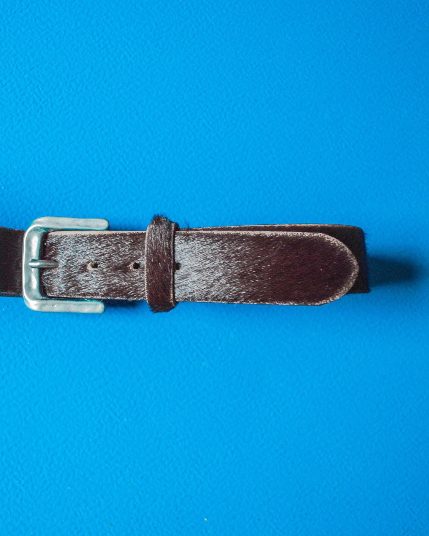 Early 2000s Deep Brown Pony Fur Engraved Logo Leather Belt (90105)