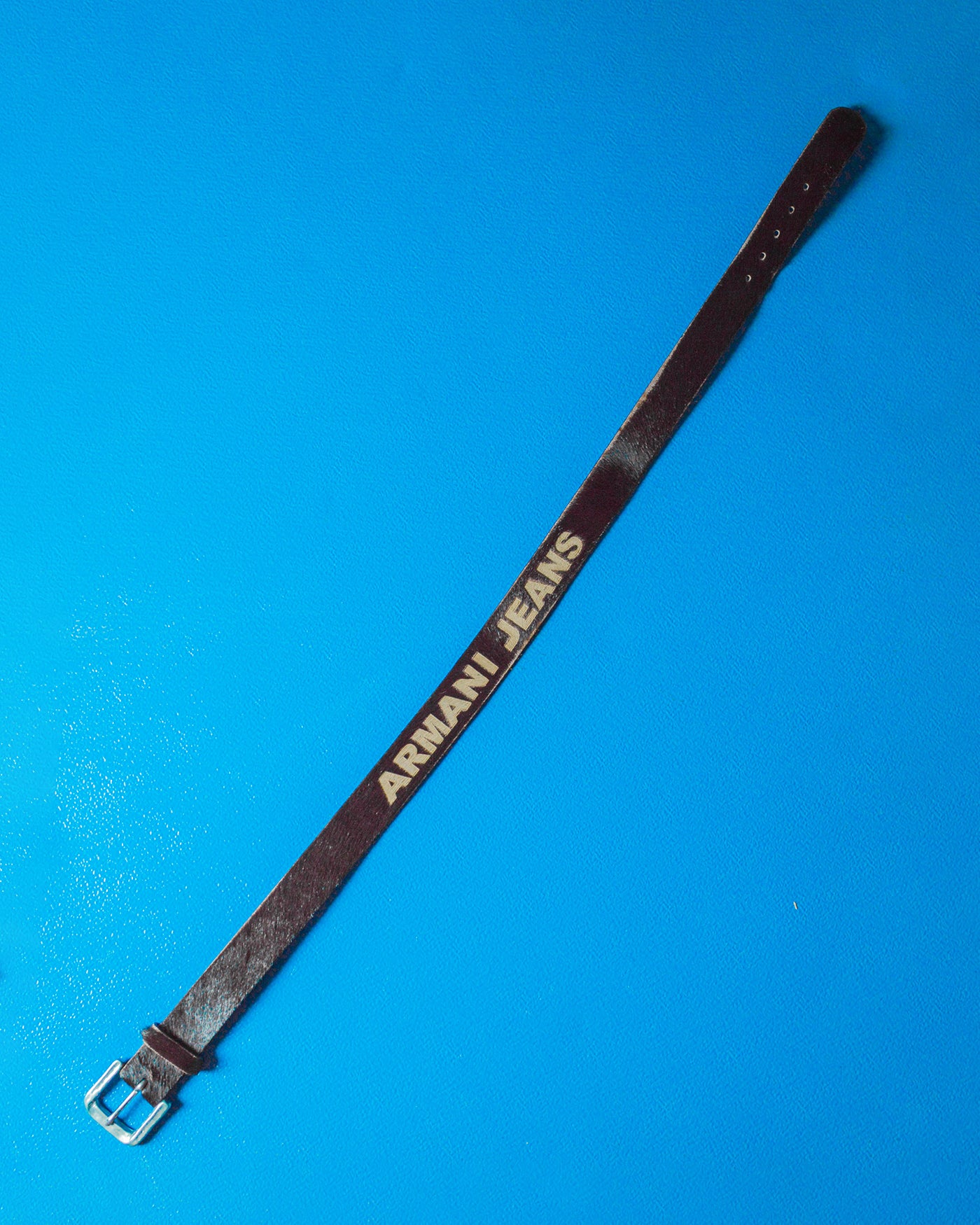 Early 2000s Deep Brown Pony Fur Engraved Logo Leather Belt (90105)