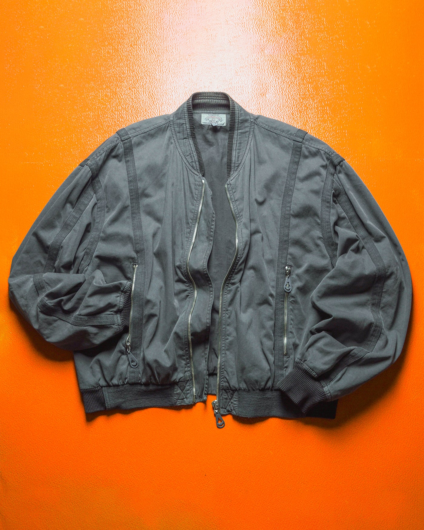 90s Slate Grey Twill Taped Light Cotton Bomber Jacket (~L~)